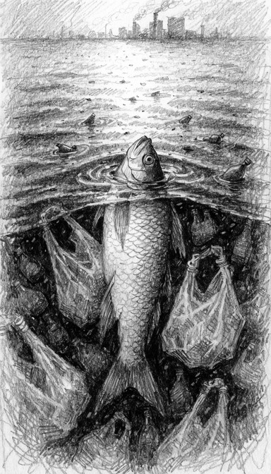 Fish Polution Drawing Free Polluted Waterscape Scene Image - Pollution, Fish, Water ...