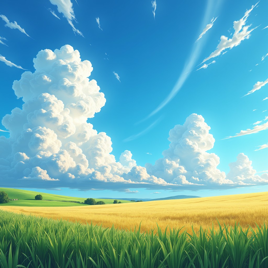 Free Billowing Cloud Meadow Image - Anime, Clouds, Field | Download at ...
