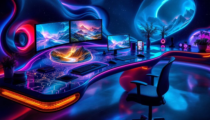 Free Floating Liquid Workspace Image - Surreal, Futuristic, Workstation ...