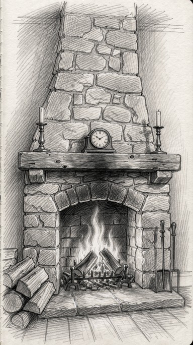 Stone Drawing Icon Download Rustic Stone Fireplace Image - Fireplace, Sketch, Pencil ...