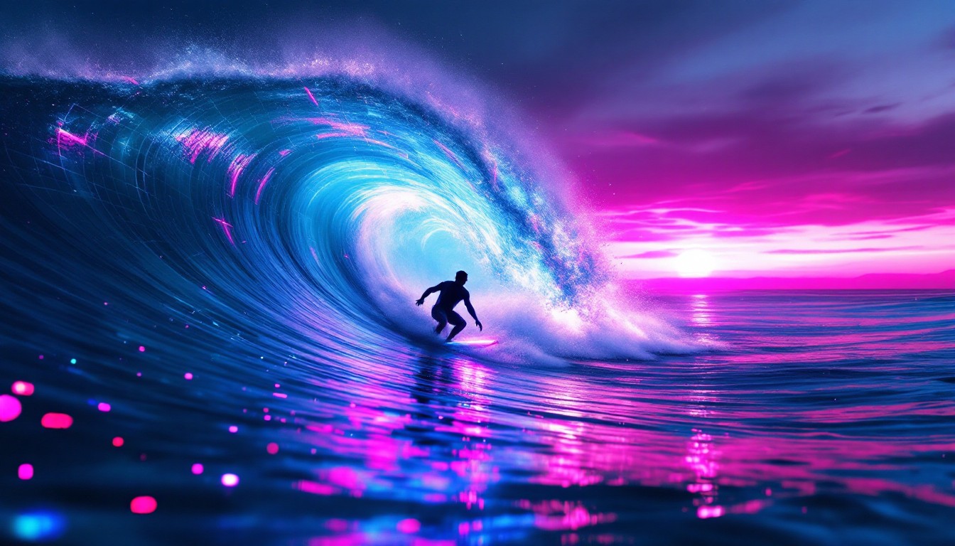 Neon Wave Riding Free Neon Wave Rider Image - Cyberpunk, Surfing, Neon | Download at ...