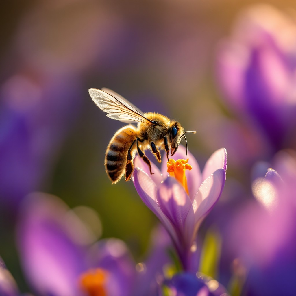 Free Bee Meets Crocus Image - Bee, Crocus, Purple | Download at StockCake
