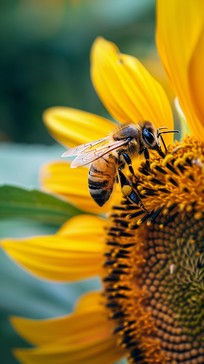 Free Bee Pollinating Sunflower Image - Bee, Sunflower, Pollination ...