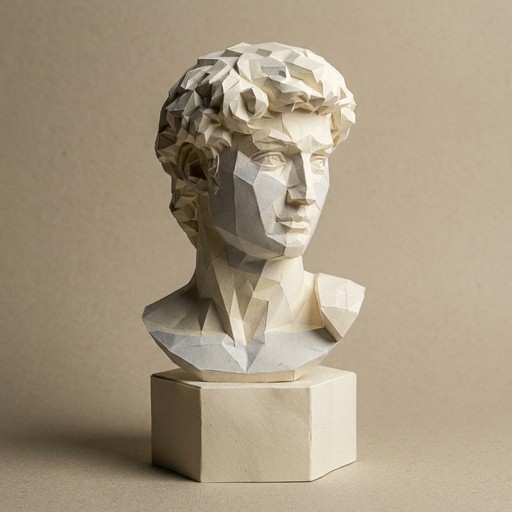 This 3D paper art sculpture shows the head and shoulders of a young man ...