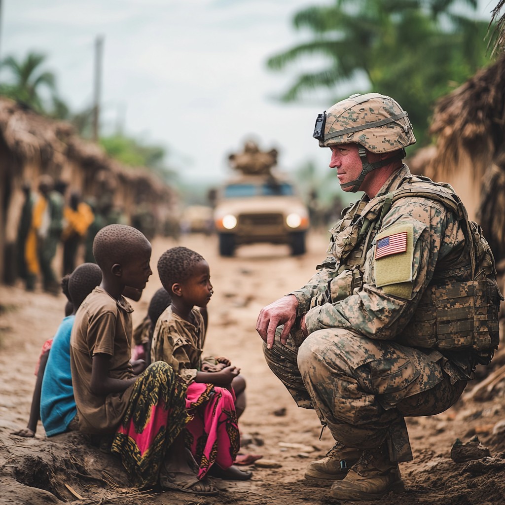Free Soldier interacts kids Image - Soldier, Children, Village ...