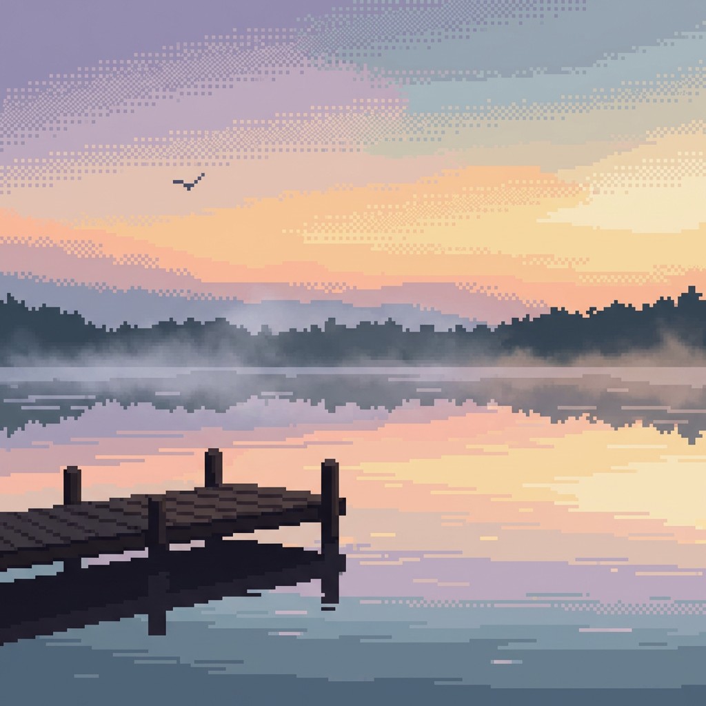 Free Pixel Dawn Serenity Image - Pixel, Art, Lake | Download at StockCake