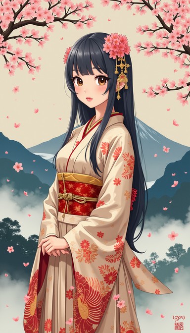 Free Cherry Blossom Maiden Image - Anime, Kimono, Sakura | Download at ...