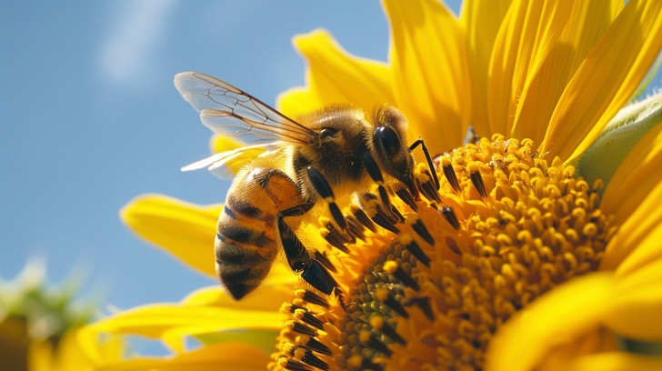 Free Bee on Sunflower Image - Bee, Sunflower, Pollen | Download at ...