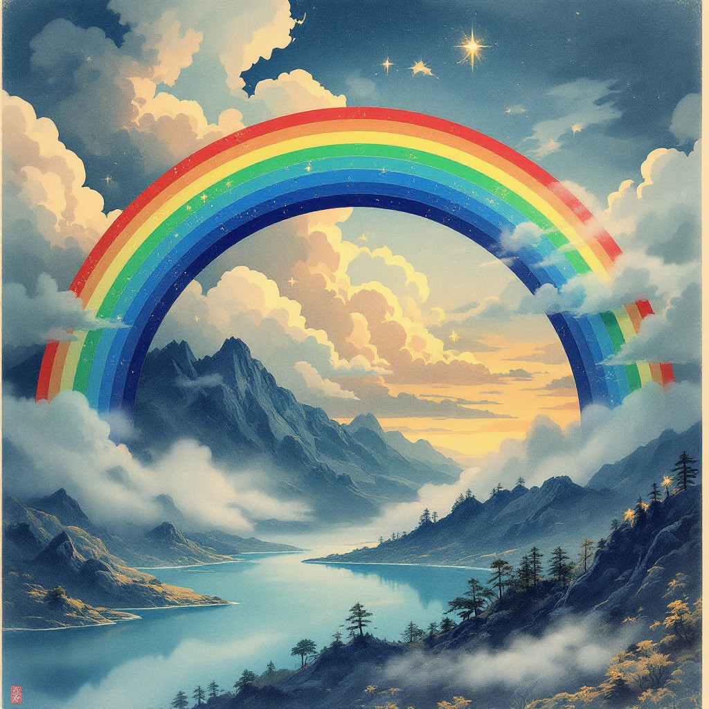 Free Mystical Rainbow Bridge Image - Rainbow, Mountains, Lake ...