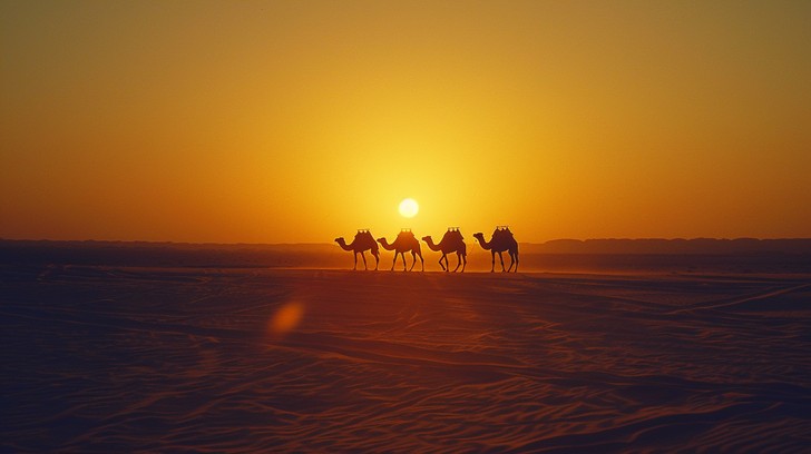 Free Desert Camel Trek Image - Sunset, Desert, Camels | Download at ...