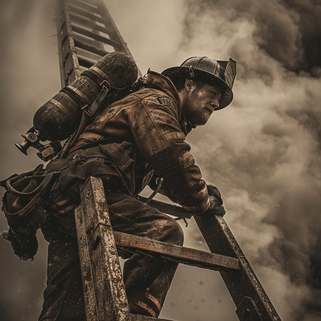 Free Heroic Firefighter Climbing Image - Firefighter, Bravery, Ladder ...