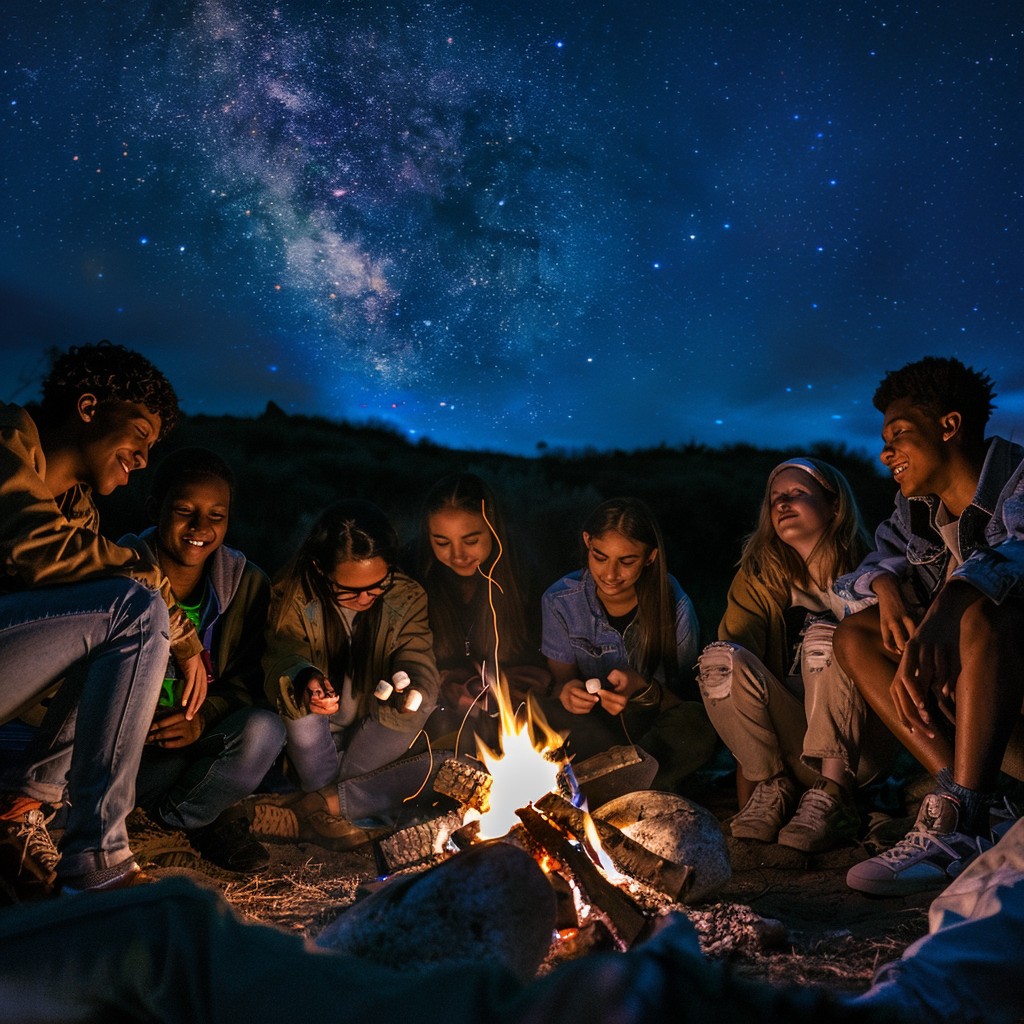 Free Starry Campfire Gathering Image - Stargazing, Campfire, Friends ...
