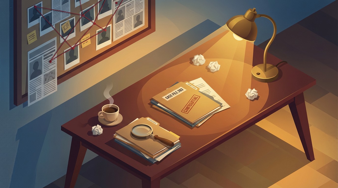 Free Detective Workspace Illustration Image - Detective, Investigation ...
