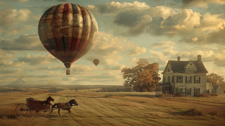 Free Vintage Balloon Scene Image - Vintage, Balloon, Countryside ...