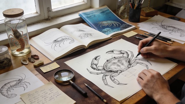 Free Drawing Marine Life Image - Illustration, Scientific, Crab ...