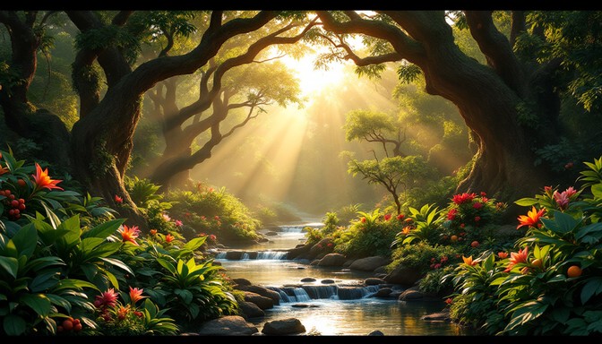 Free Enchanted Forest Stream Image - Paradise, Sunbeams, Forest ...