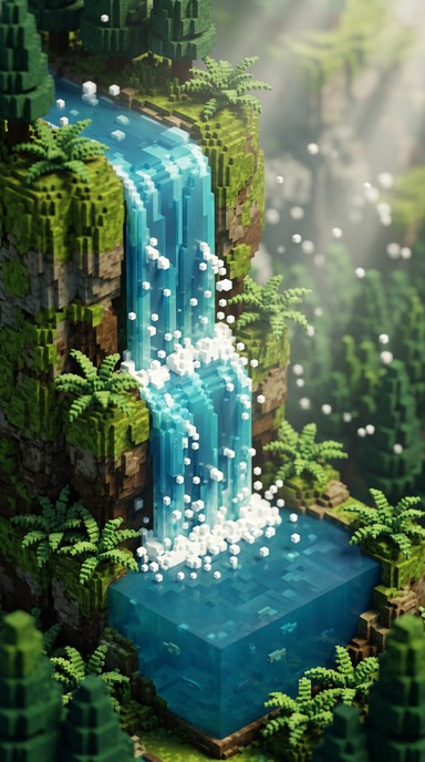 Free Voxel Waterfall Paradise Image - Waterfall, Voxel, Tropical ...