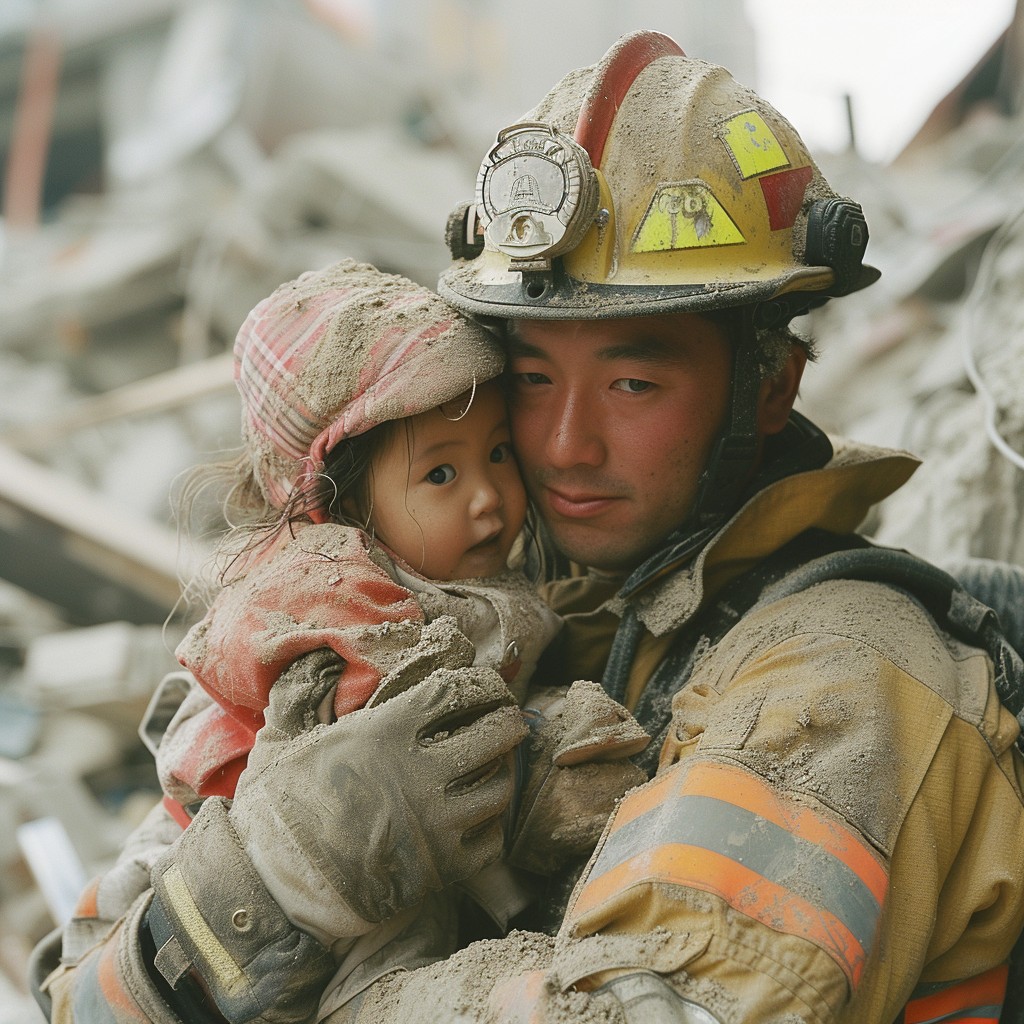 Two Rescue Child Free Rescuer Embraces Child Image - Firefighter, Child, Rescue ...