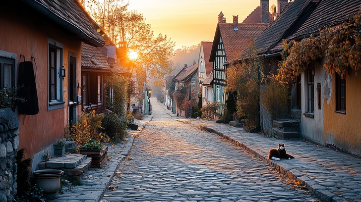 Free Sunset cobblestone street Image - Sunset, Cobblestone, Street ...