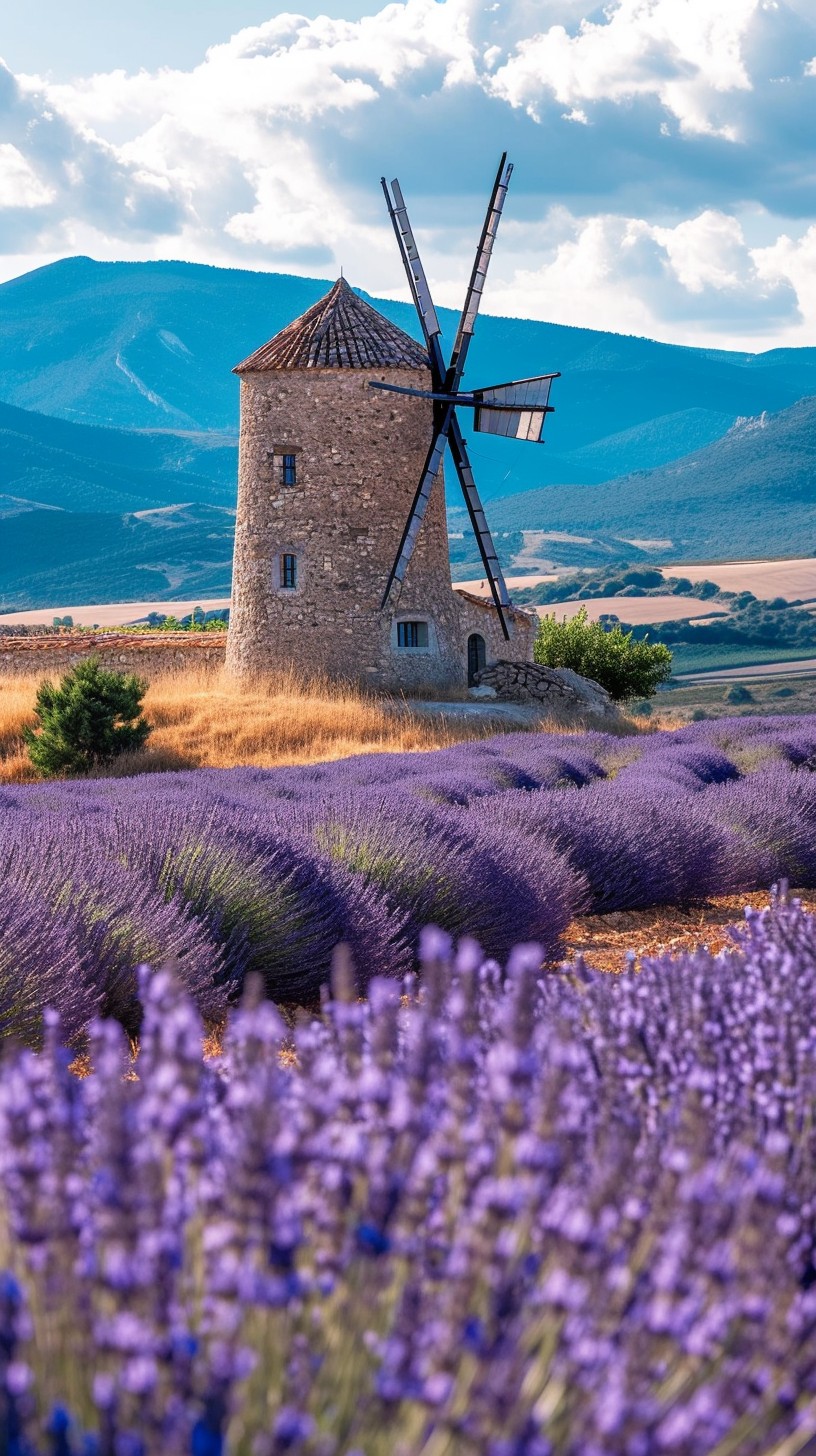 Free Lavender Fields Windmill Image - Windmill, Lavender, Fields ...
