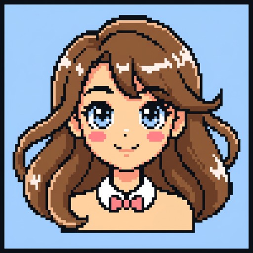 Minimalist pixel art illustration of a cute anime girl with large ...