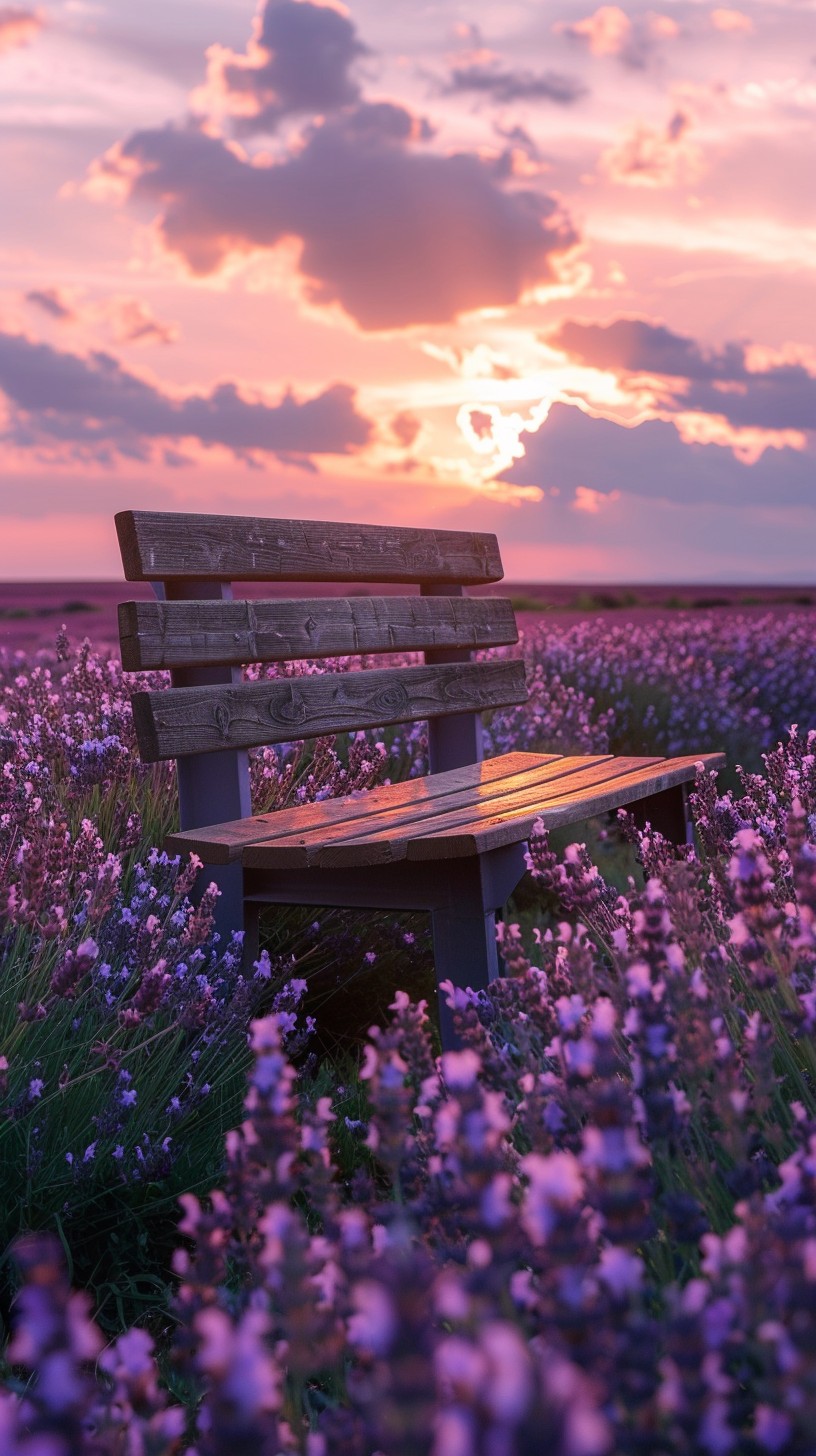 Free Lavender Field Sunset Image - Sunset, Lavender, Bench | Download ...