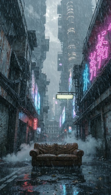 Free Cyberpunk Street Scene Image - Cyberpunk, Neon, Sofa | Download at ...