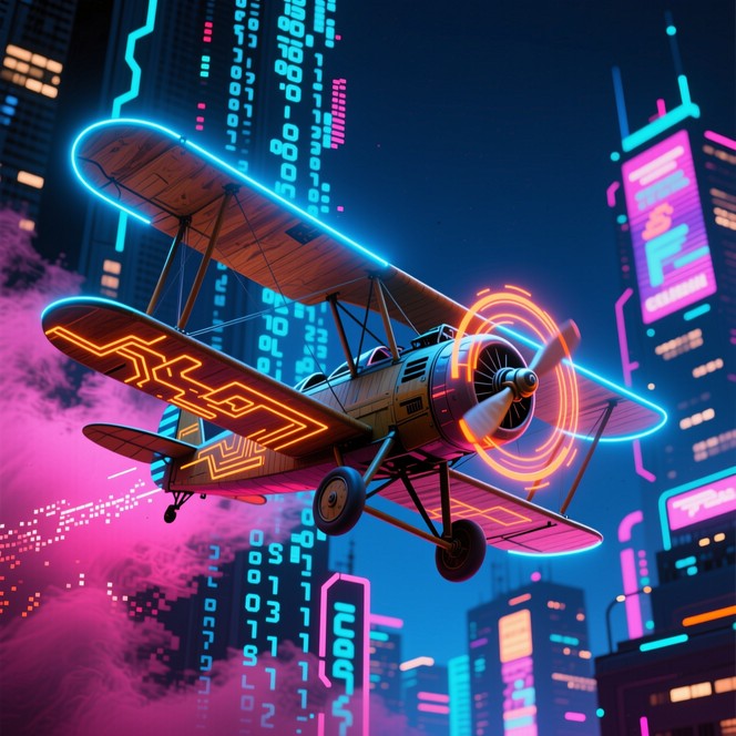 Free Retrofuture Takes Flight Photo - Biplane, Cyberpunk, Neon ...