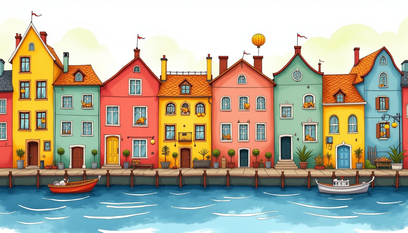 Free Colorful Riverside Homes Image - Colorful, Houses, Waterfront ...