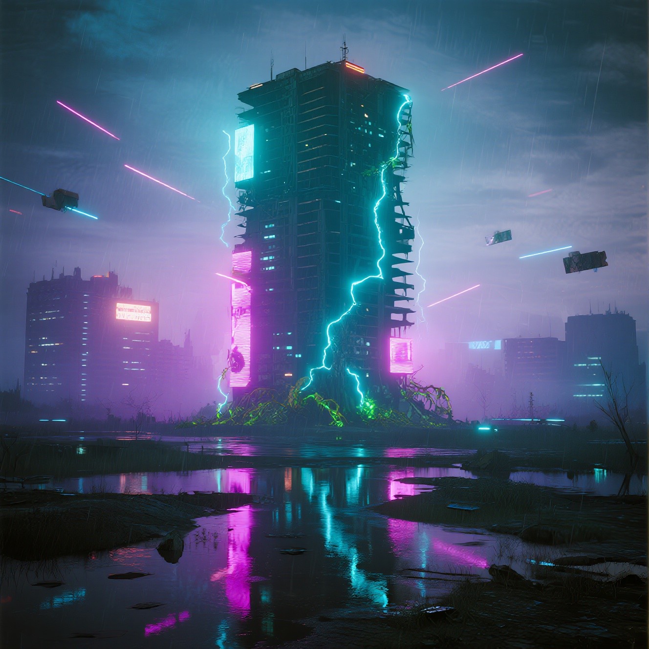 Free Cyberpunk Tower Remains Image - Cyberpunk, Neon, Skyscraper ...