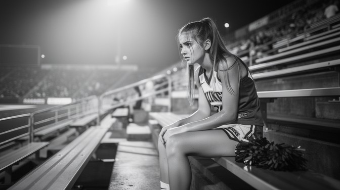 Free Solitary Cheerleader Rests Image - Cheerleader, Stadium, Bleachers ...
