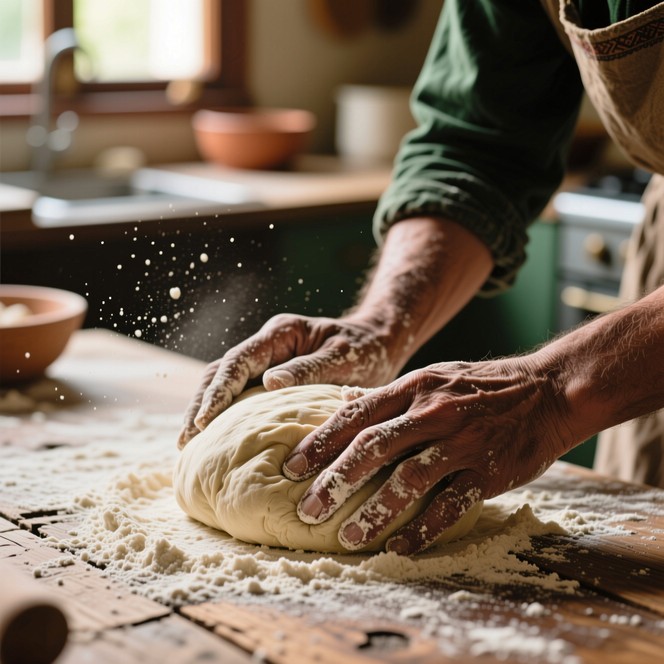 Curated visual reference: Preparing Homemade Pasta Dough For An Artisanal Rustic Touch Reference: Free Artisanal Dough Making Image Baking Dough Bread