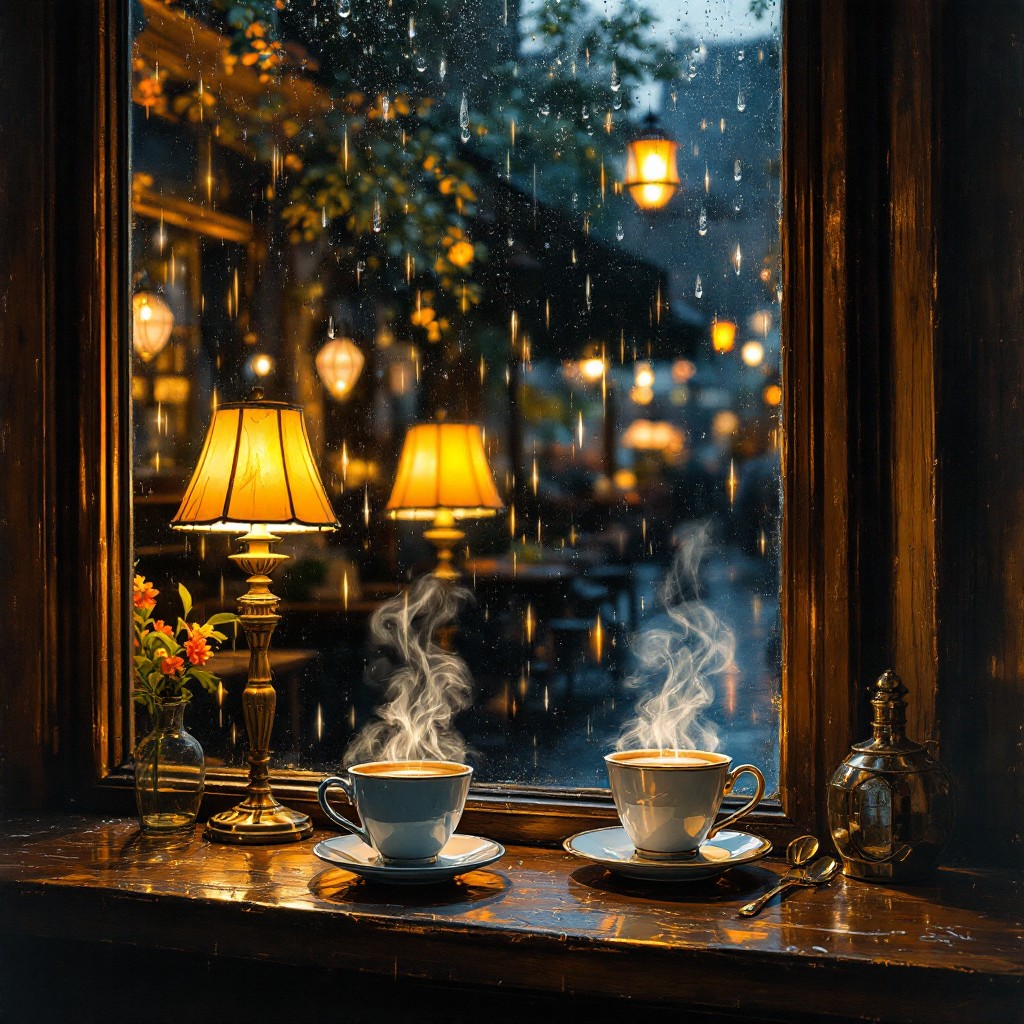 Free Rainy Cafe Evening Image - Cozy, Rain, Coffee | Download at StockCake