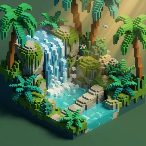 Free Voxel Waterfall Paradise Image - Voxel, Waterfall, Tropical ...