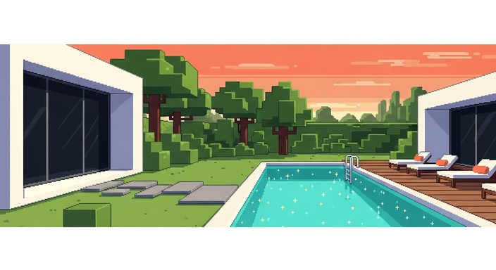Free Pixel Pool Paradise Image - Pool, Pixel, Sunset | Download at ...