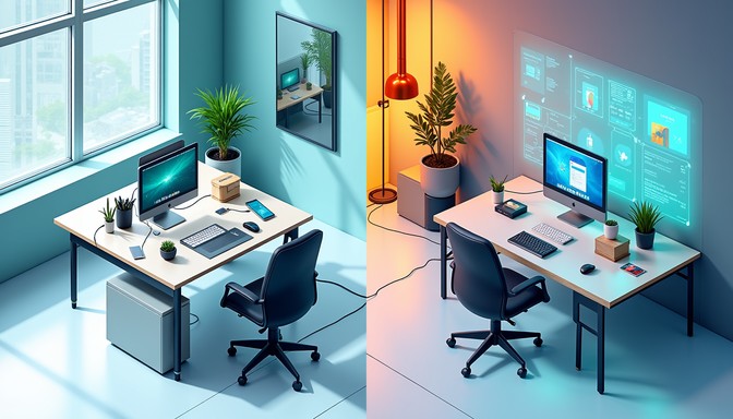 Free Day-Night Workstation Image - Workspace, Isometric, Modern ...