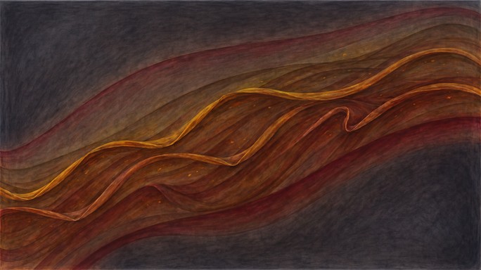 Soft, wavy bands of amber, orange, copper, and deep crimson stretch ...