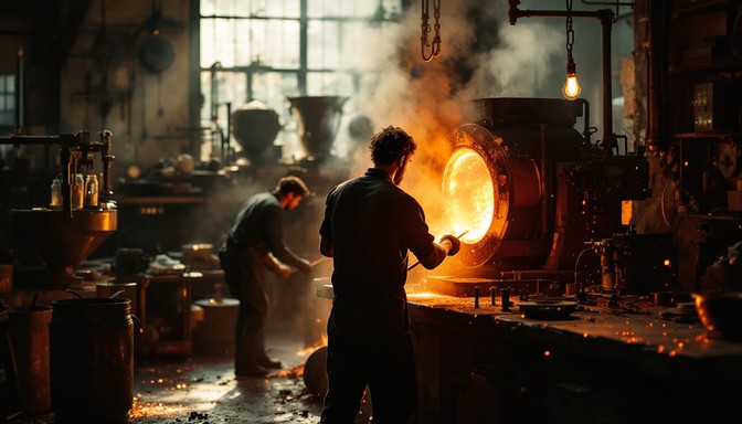Foundry Process Particle Free Molten Bronze Pouring Image - Foundry, Bronze, Metalwork ...