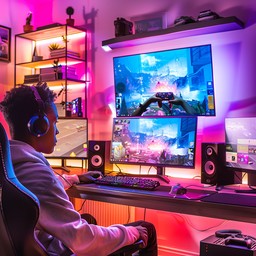 Person Using Gaming Setup Free Vibrant gaming setup Image - Gaming, Neon, Lights | Download at ...