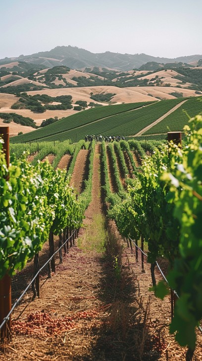 Burgundy vineyard with rolling hills