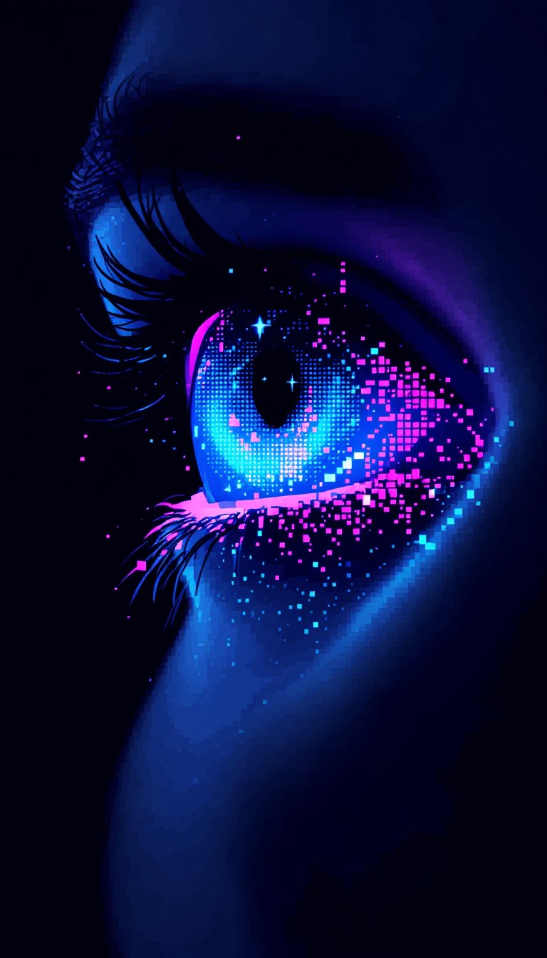 Free Pixelated Neon Gaze Image - Eye, Vision, Pixel | Download at StockCake