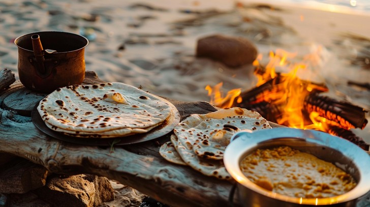 Free Beachside Campfire Meal Image - Beach, Campfire, Flatbread ...