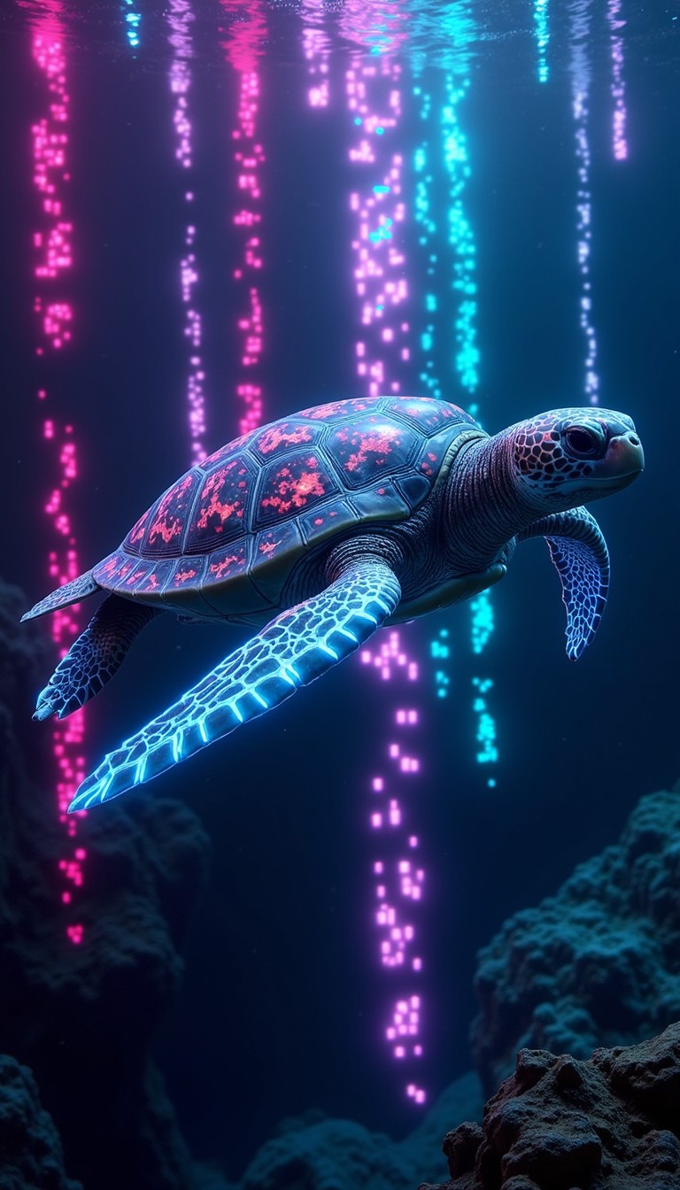 Free Neon Turtle Dive Photo - Turtle, Cybernetic, Ocean | Download at ...