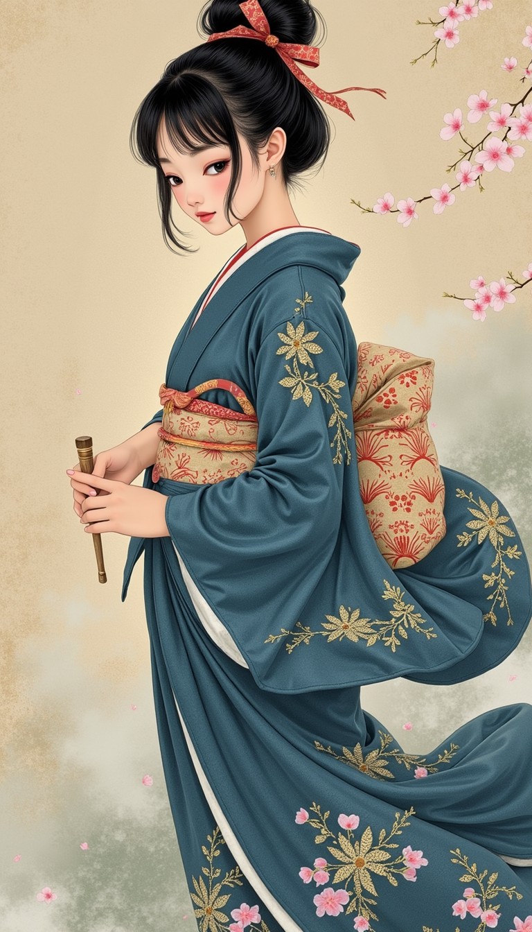 Free Cherry Blossom Elegance Image - Kimono, Indigo, Sakura | Download ...
