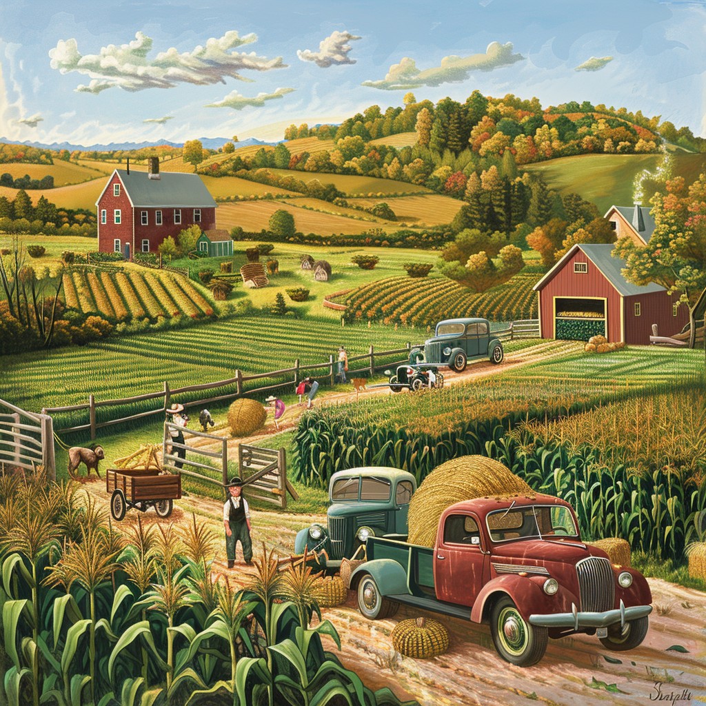 Free Bustling Farm Scene Image - Farm, Vintage, Harvest | Download at ...
