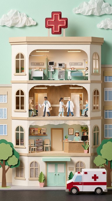 Free Papercraft Hospital Scene Image - Papercraft, Collage ...