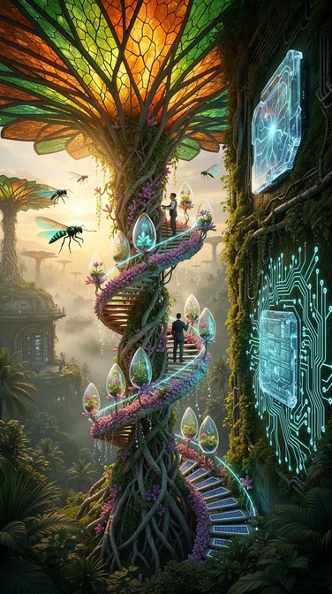 Free Bioluminescent Energy Tower Image - Solarpunk, Laboratory, Tower ...