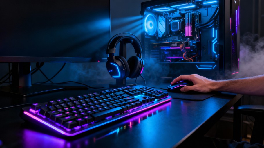 Red Blue Rgb Computer Free Focused Gamer Vibes Image | Download at StockCake