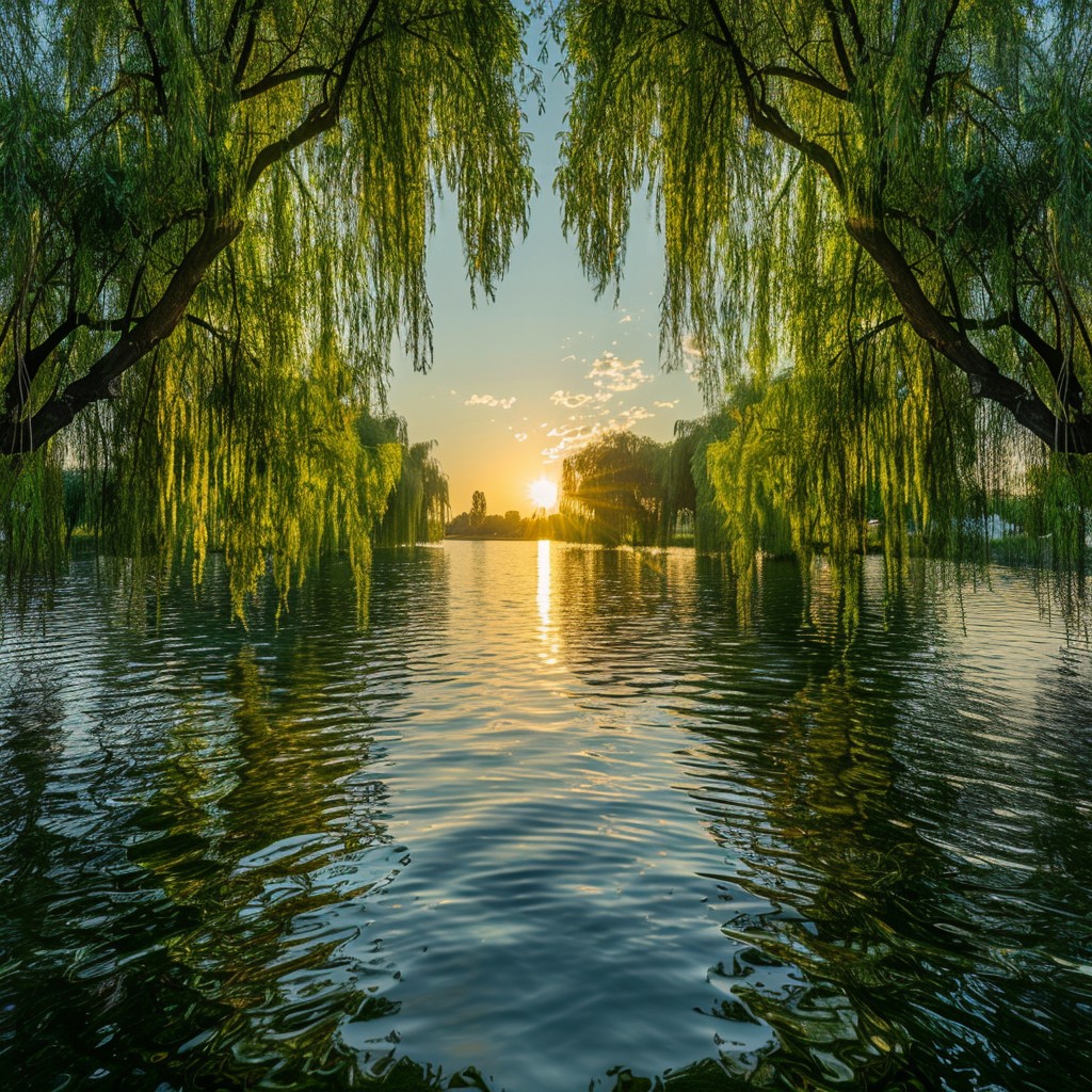 Free Sunset Lake View Image - Sunset, Lake, Willow | Download at StockCake