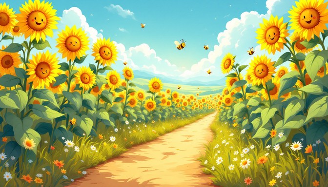 Free Sunflower Path Adventure Image - Sunflowers, Path, Butterflies ...